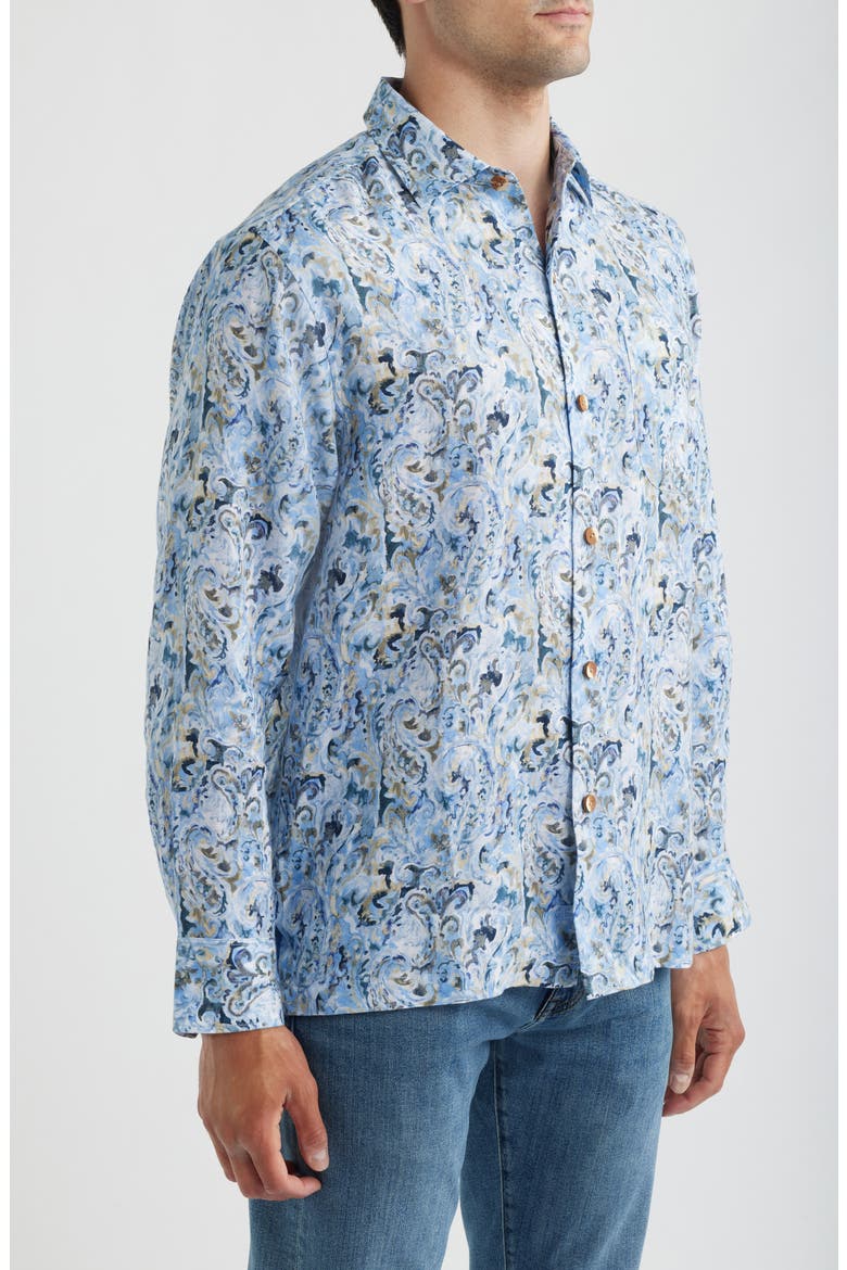 Tidal Echoes Paisley Linen Button-Up Shirt, Alternate, color, CLEAR SKY BLUE