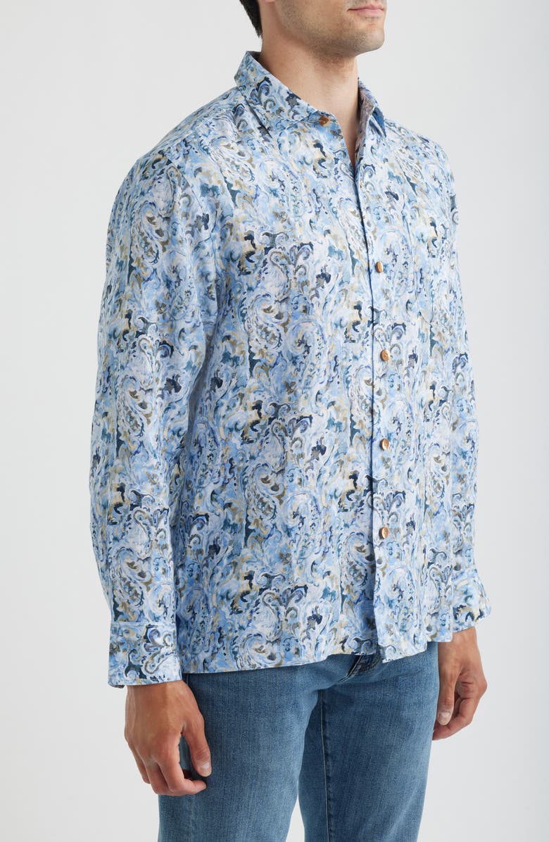 Tommy Bahama Tidal Echoes Paisley Linen Button-Up Shirt, Alternate, color, Clear Sky Blue