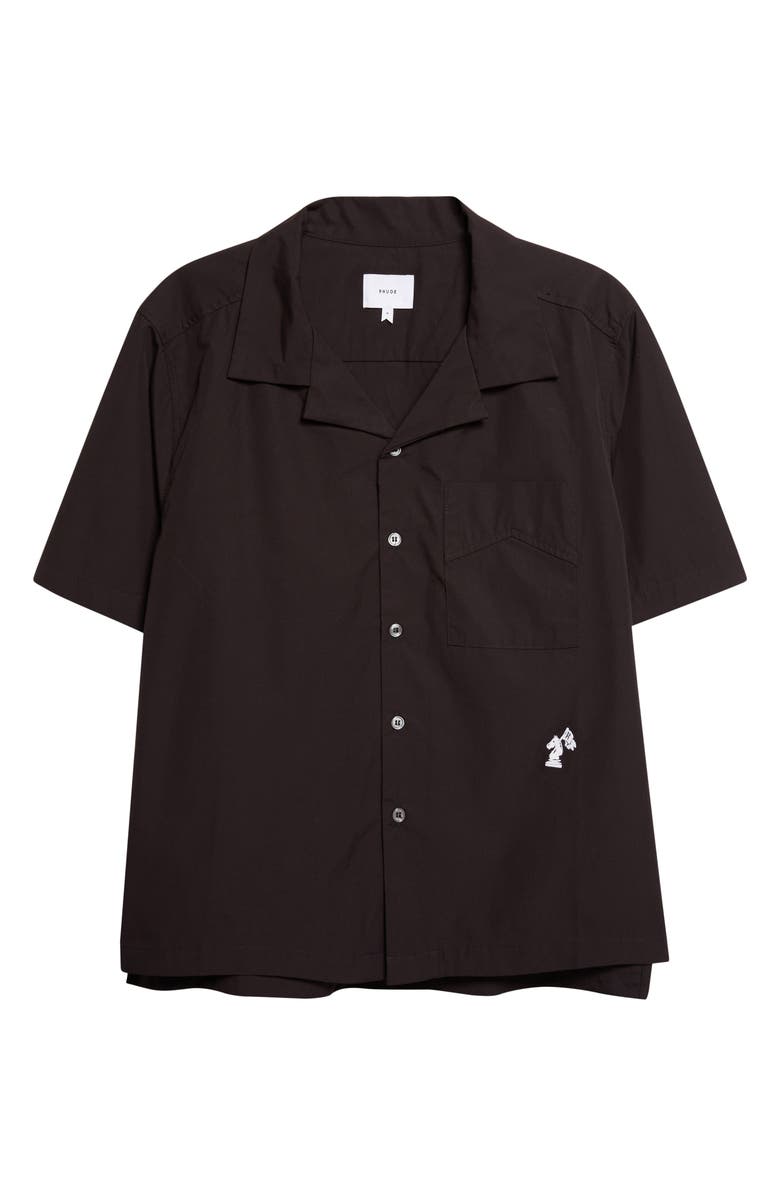 Rhude Logo Camp Shirt, Main, color, Black/ White