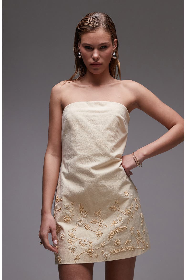 Embroidered Strapless Minidress, Alternate, color, YELLOW