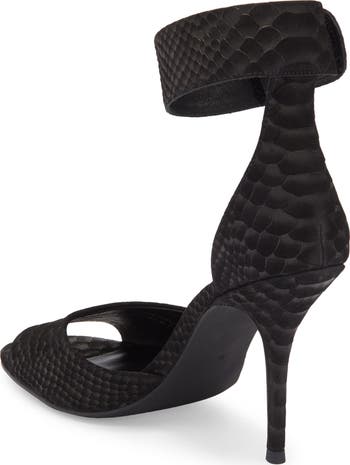 La Vida Snakeskin Embossed Ankle Strap Sandal