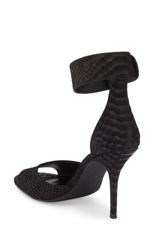 Jeffrey Campbell La Vida Snakeskin Embossed Ankle Strap Sandal In Black