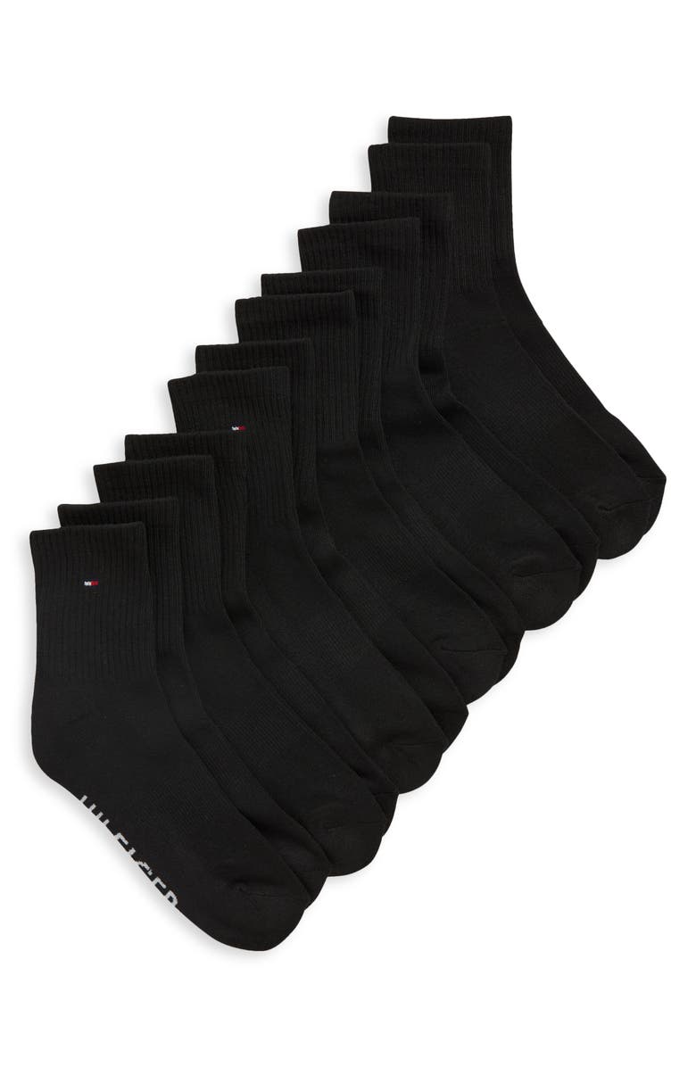 Tommy Hilfiger 6-Pack Athletic High Quarter Length Socks, Main, color, Black
