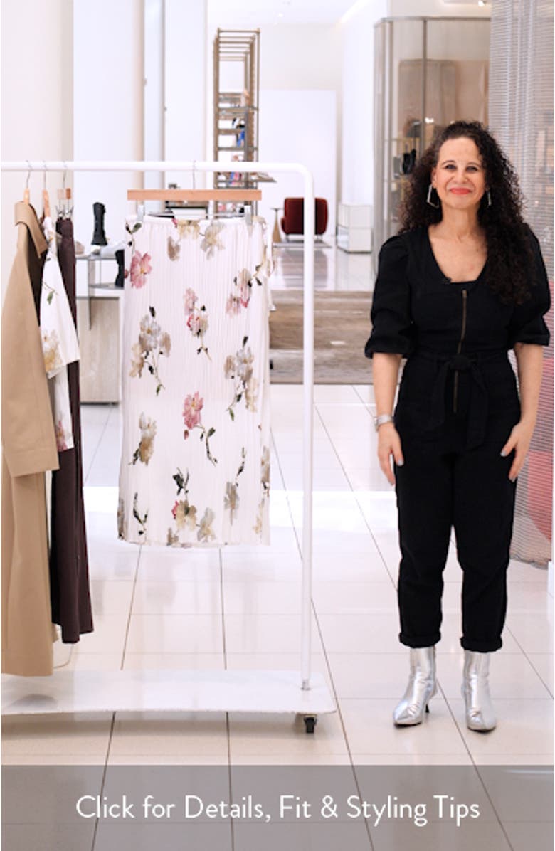 Wilted Peony Plissé Drawstring Midi Skirt, sales video thumbnail