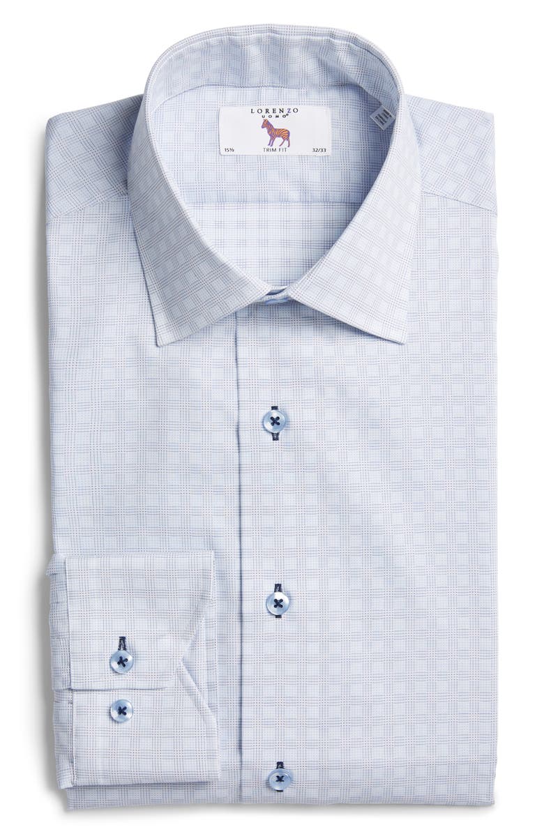 Lorenzo Uomo Trim Fit Plaid Dress Shirt, Alternate, color, Sky Blue