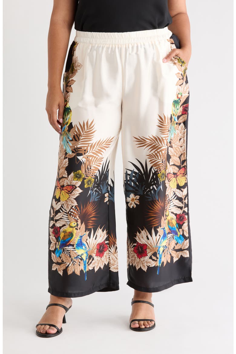 Tropical Print Side Border Wide Leg Pants, Main, color, JUNGLE BIRD PRINT