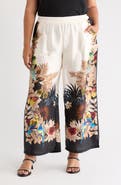 T Tahari Tropical Print Side Border Wide Leg Pants