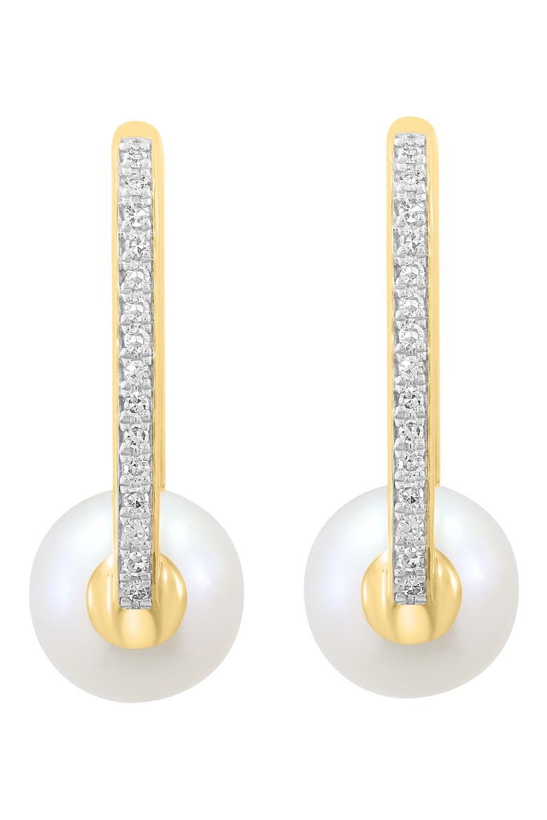 Diamond & Freshwater Pearl Hoop Earrings, Alternate, color, WHITE