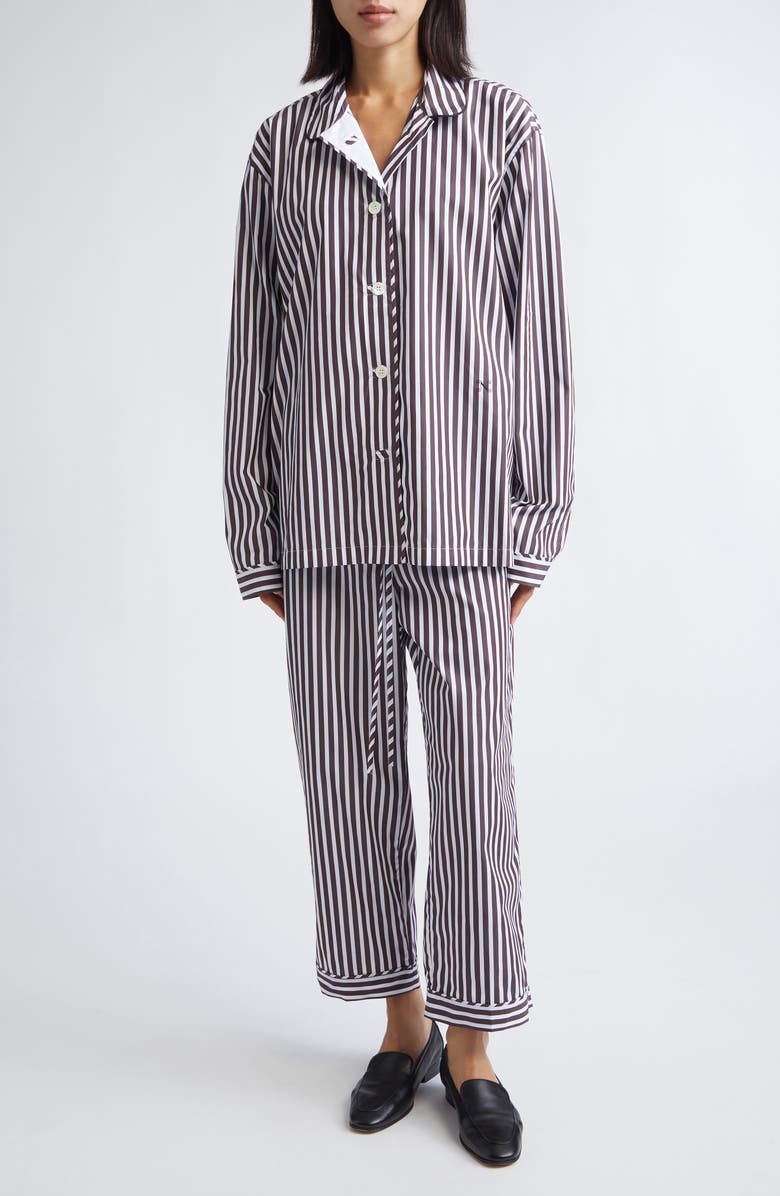 NACKIYÈ Life Is a Beach Stripe Pajama Shirt, Alternate, color, Chocolate Stripe