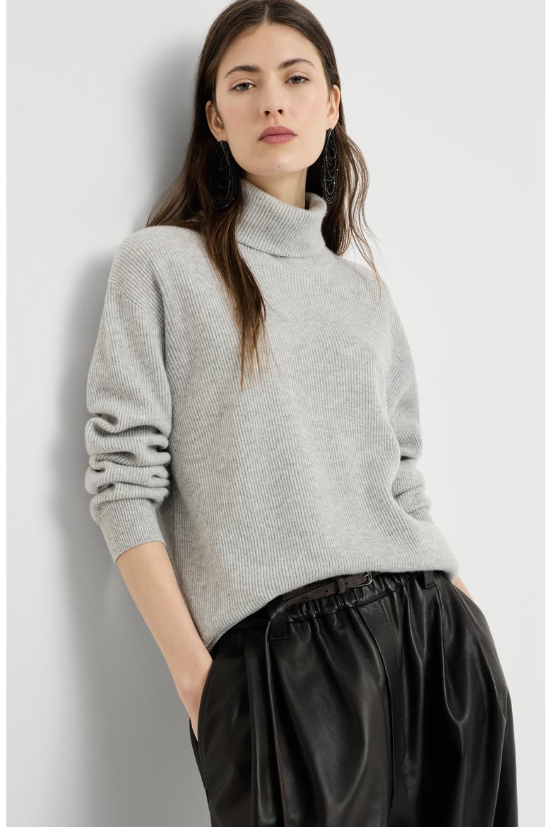 Cashmere English rib turtleneck sweater with monili, Alternate, color, Pebble
