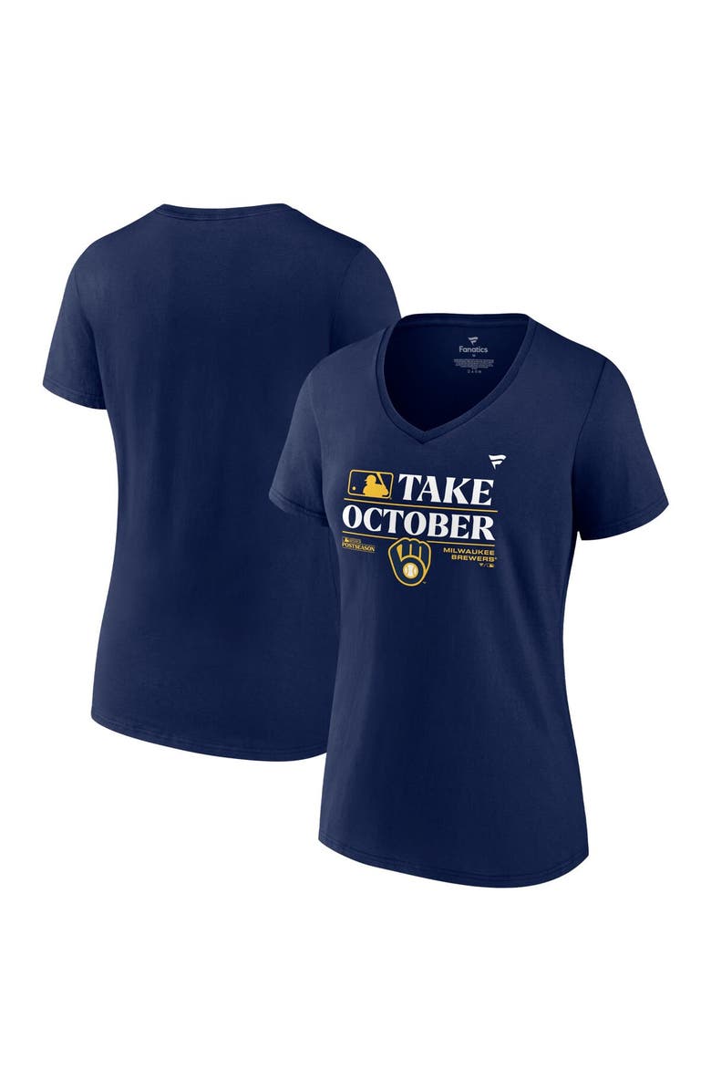 PROFILE Women's Fanatics Branded  Navy Milwaukee Brewers 2023 Postseason Locker Room Plus Size V-Neck T-Shirt, Main, color, 