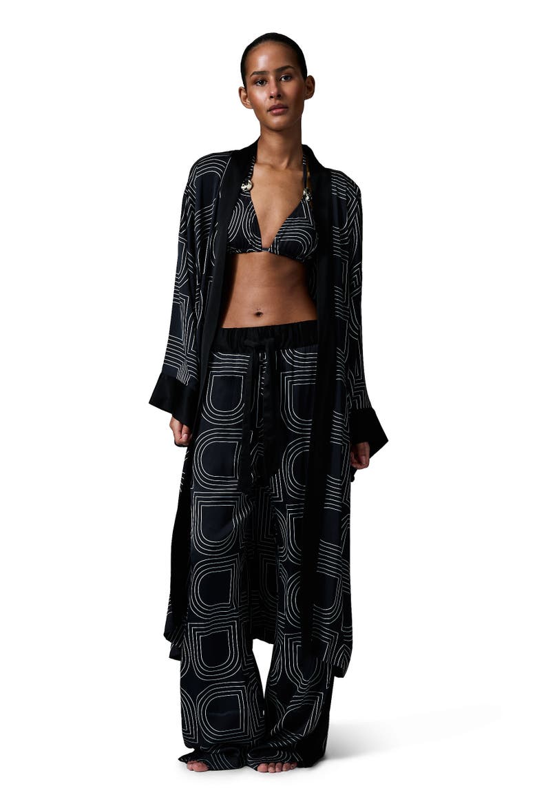 Rani Geometric Print Maxi Length Robe, Alternate, color, Black