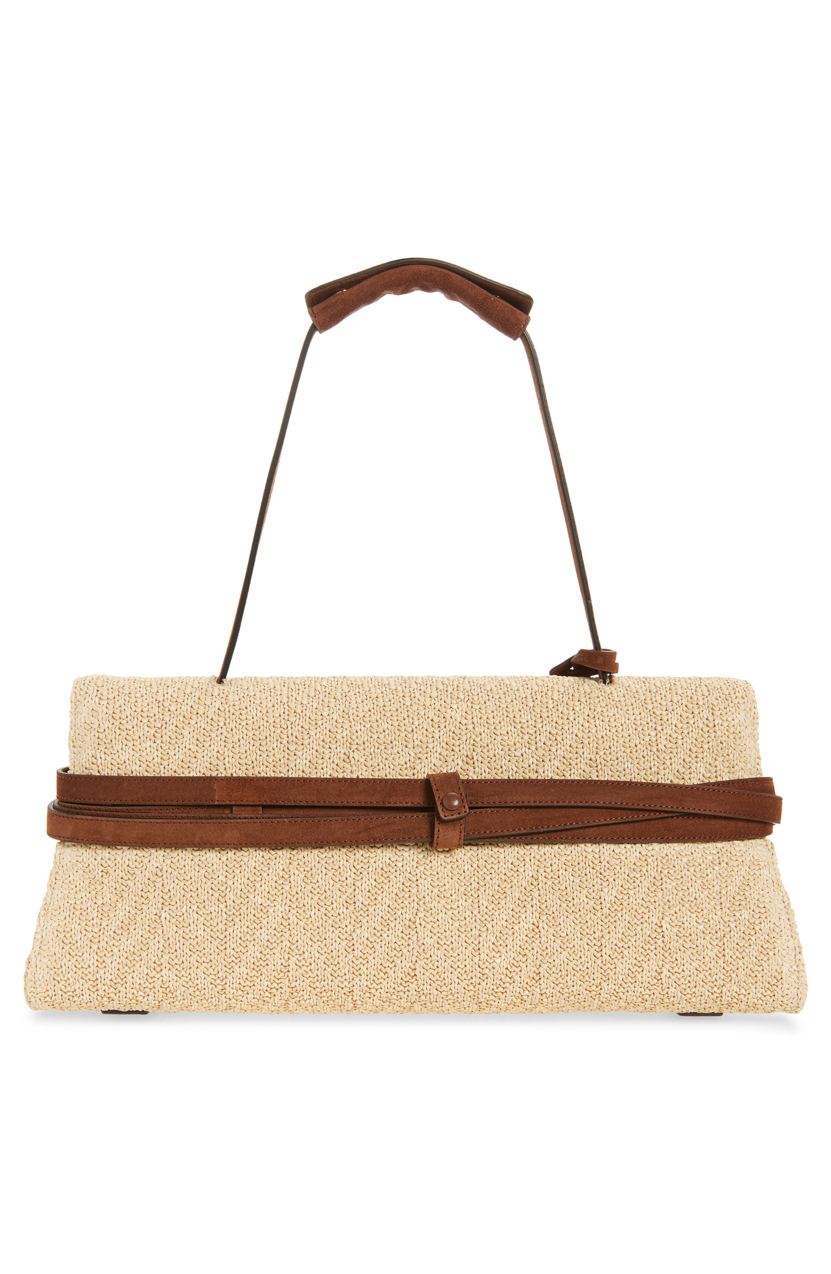 Moschino Tie Me East/West Shoulder Bag, Alternate, color, 10A Natural/ Coffee