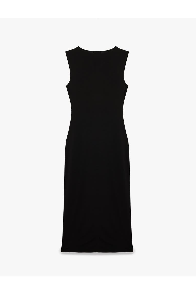Sleeveless Crew Neck Draped Midi Dress With Accessory Detail, Alternate, color, BLACK