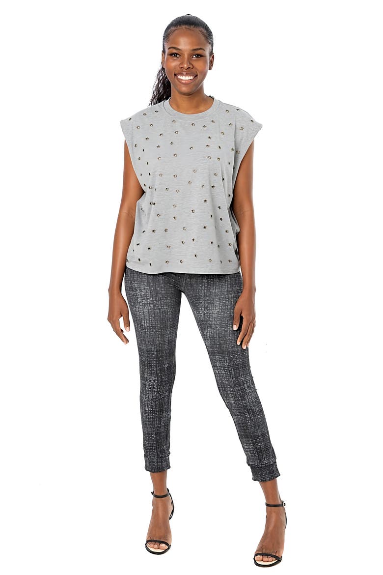 Star Studded Oversize Muscle T-Shirt, Alternate, color, GREY