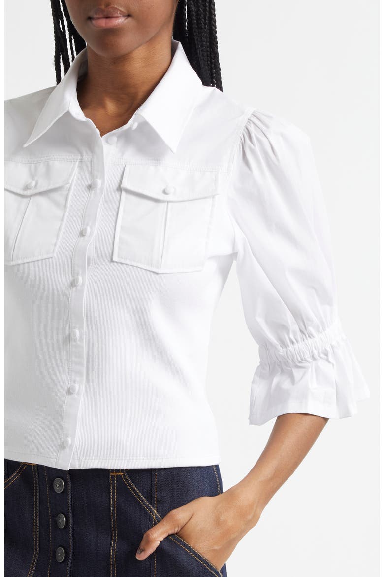 Lyric Mixed Media Stretch Cotton Button-Up Shirt, Alternate, color, WHITE