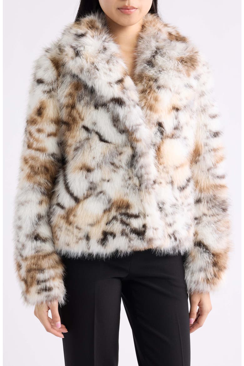 Faux Fur Crop Jacket, Alternate, color, LIGHT COFFEE MULTI