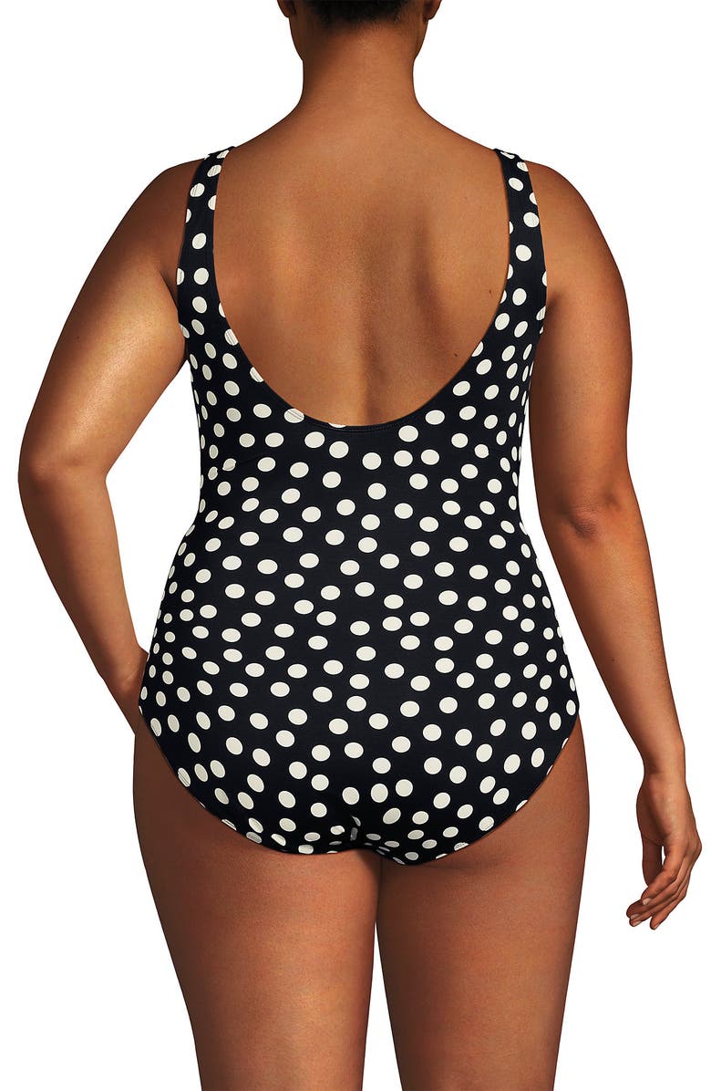 Lands' End SlenderSuit Wrap One Piece Swimsuit, Alternate, color, Black/Egret Mixed Tossed Dots