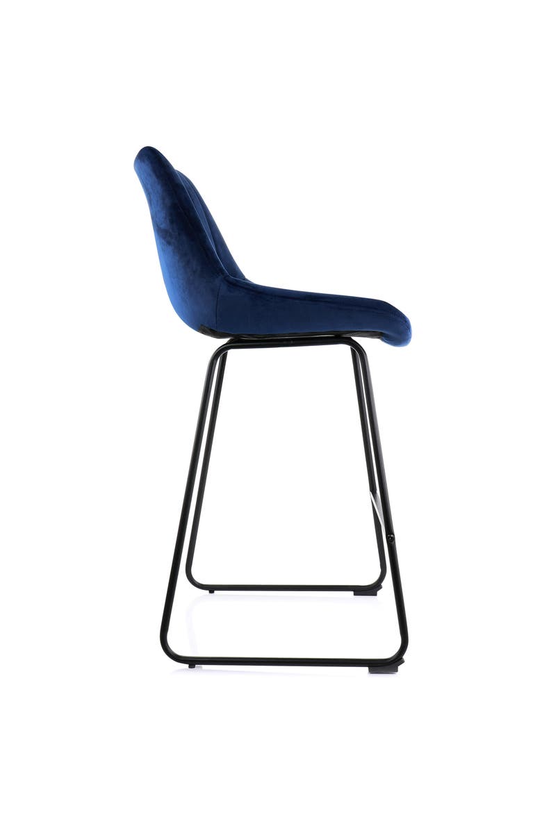 Elama 2 Piece Velvet Stripe Stitch Bar Chair with Metal Legs, Alternate, color, Royal Blue