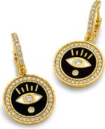 Buddha Mama Enameled Evil Eye Huggie Earrings with Diamonds