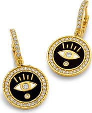 Buddha Mama Enameled Evil Eye Huggie Earrings with Diamonds