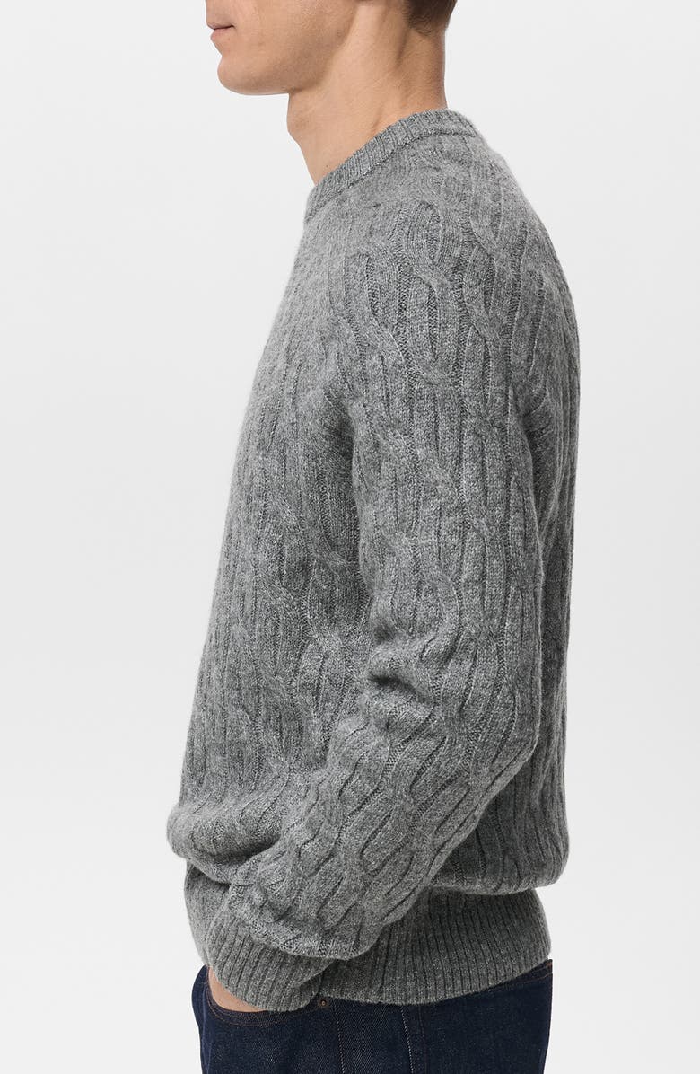 MANGO Cable Crewneck Sweater, Alternate, color, Grey