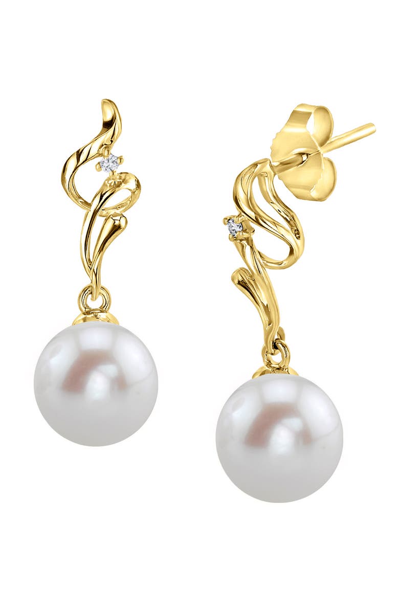 14K Gold Freshwater Pearl & Diamond Aria Earrings, Main, color, Yellow Gold