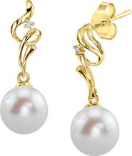 The Pearl Source 14K Gold Freshwater Pearl & Diamond Aria Earrings