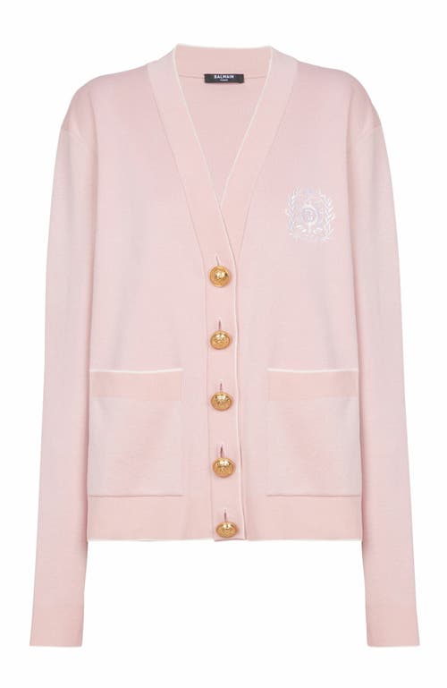 Balmain Emblème-embroidered Knit Cardigan In Pink