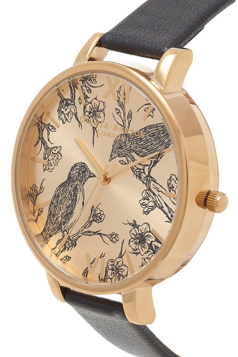 'Animal Motif' Leather Strap Watch, 38mm, Alternate, color, BLACK/ GOLD