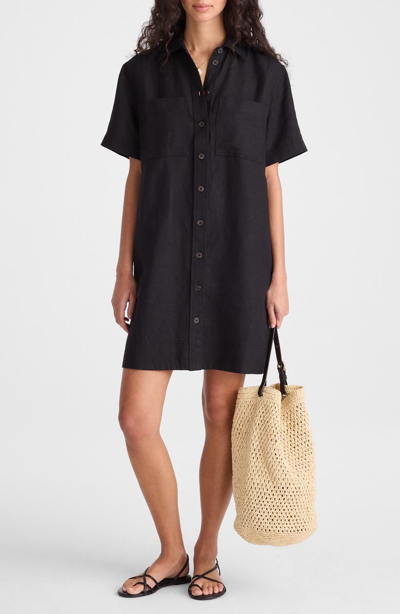Madewell Relaxed Linen Mini Shirtdress, Main, color, Jet Black