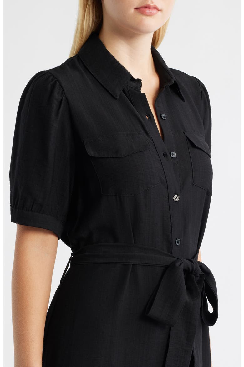 Tie Waist Midi Shirtdress, Alternate, color, RICH BLACK