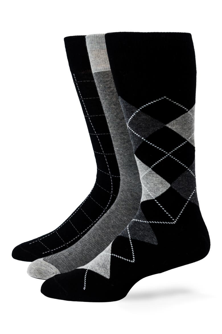 Assorted 3-Pack Cotton Blend Dress Socks, Main, color, BLACK