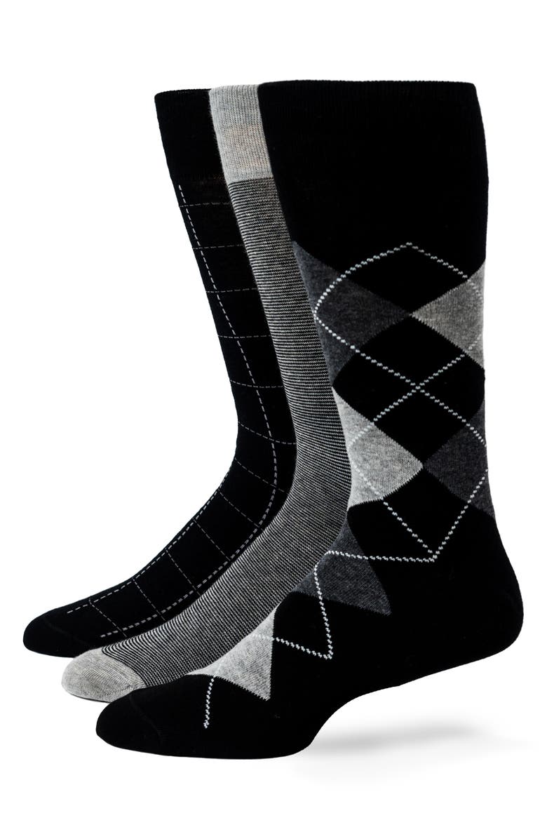 Lorenzo Uomo Assorted 3-Pack Cotton Blend Dress Socks, Main, color, Black