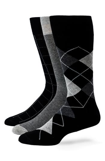 Lorenzo Uomo Assorted 3-pack Cotton Blend Dress Socks In Black