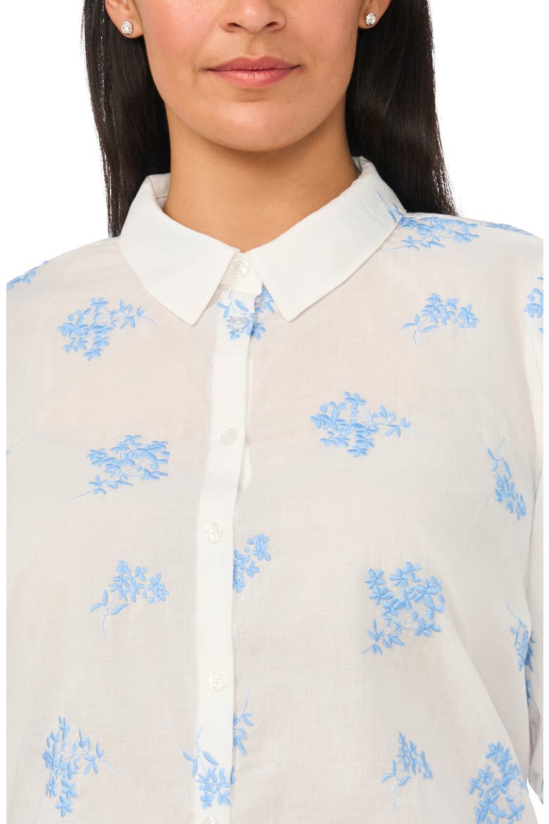 Embroidered Puff Sleeve Button-Up Shirt, Alternate, color, AIRY BLUE