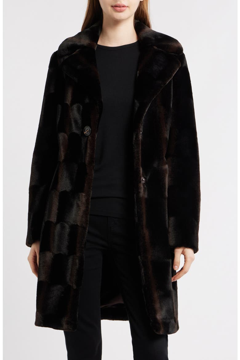 Reefer Faux Fur Longline Coat, Main, color, BLACK OMBR