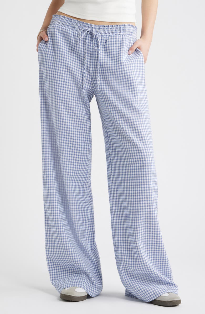 BP. Linen Blend Beach Pants, Main, color, Blue- White Demi Gingham