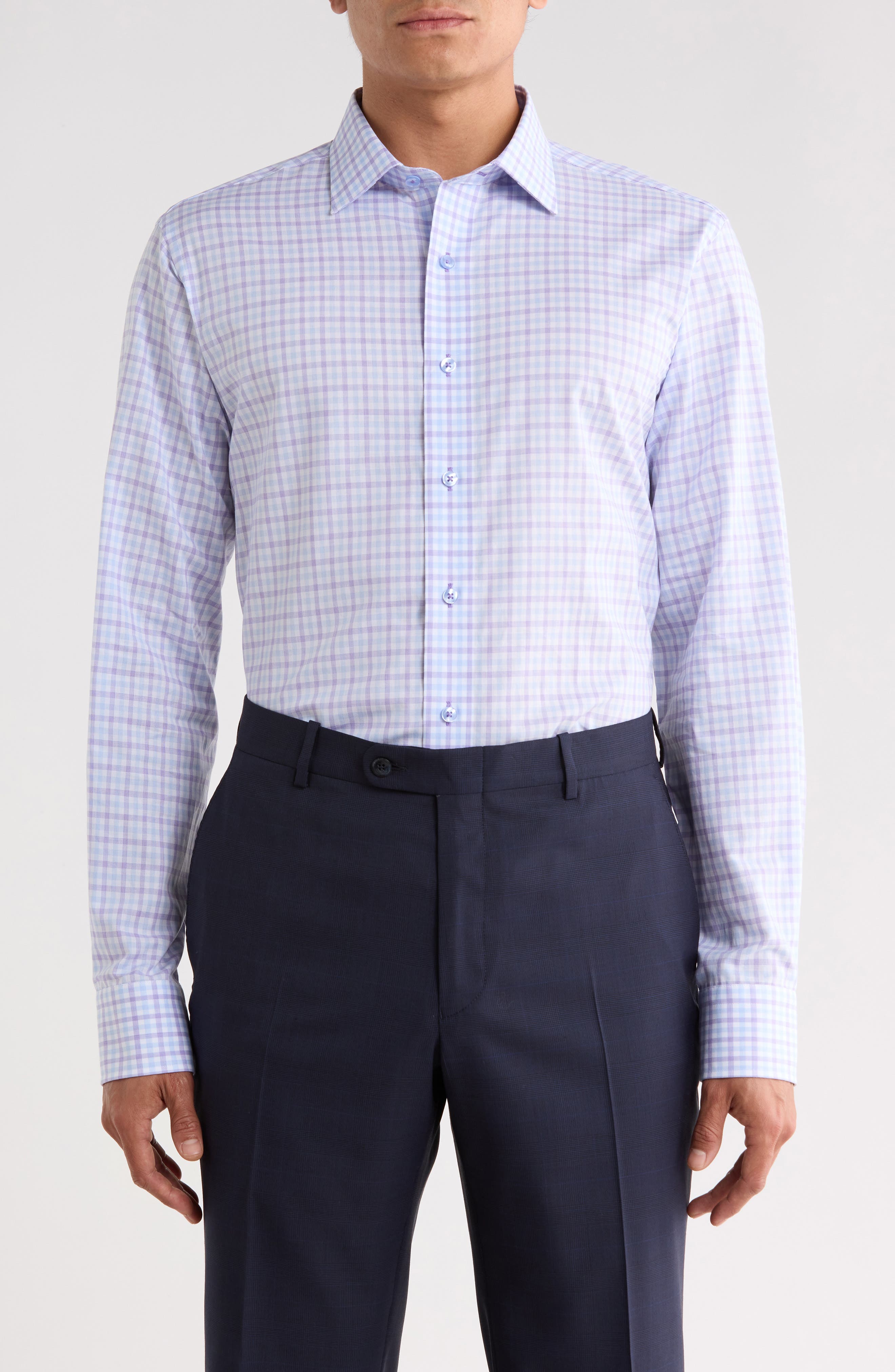Trim Fit Check Cotton Dress Shirt