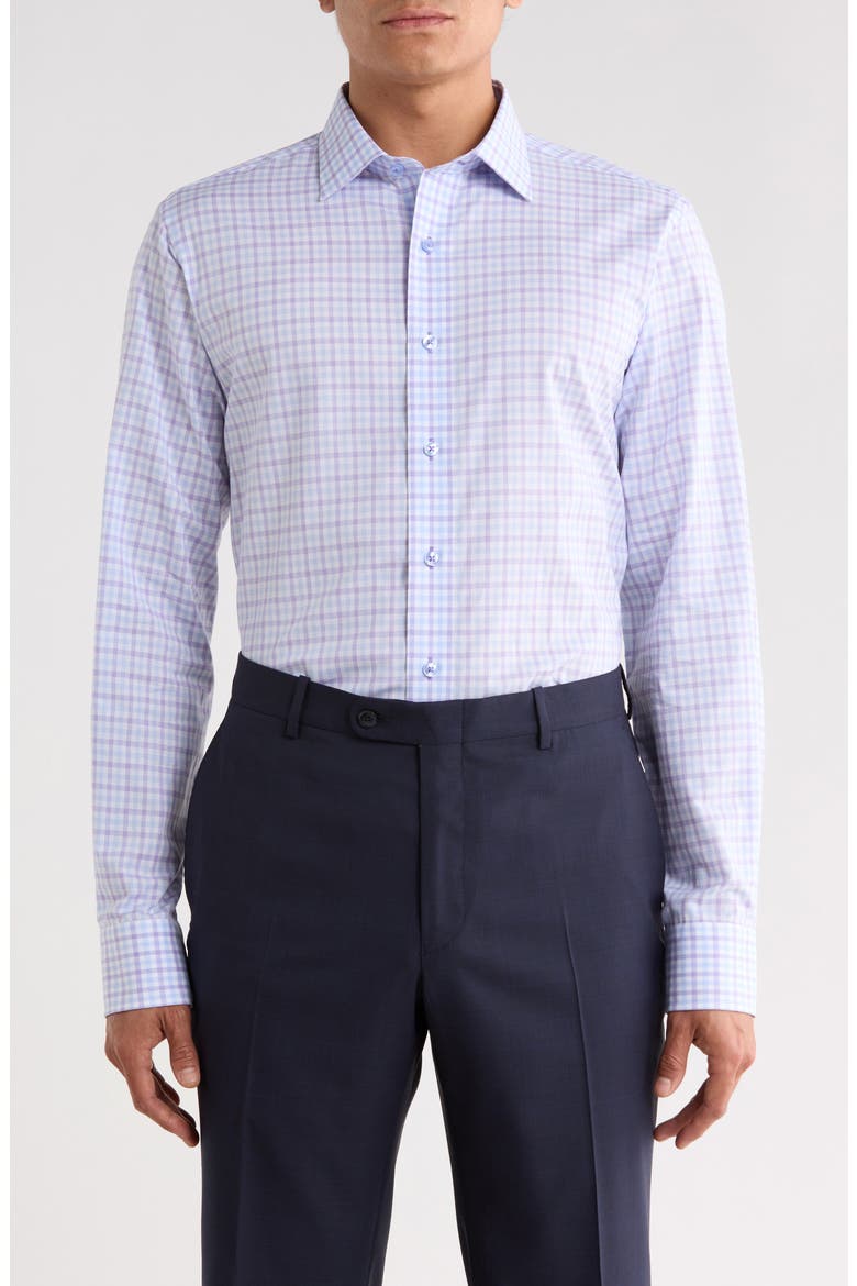 Trim Fit Check Cotton Dress Shirt, Main, color, LIGHT BLUE/ PURPLE