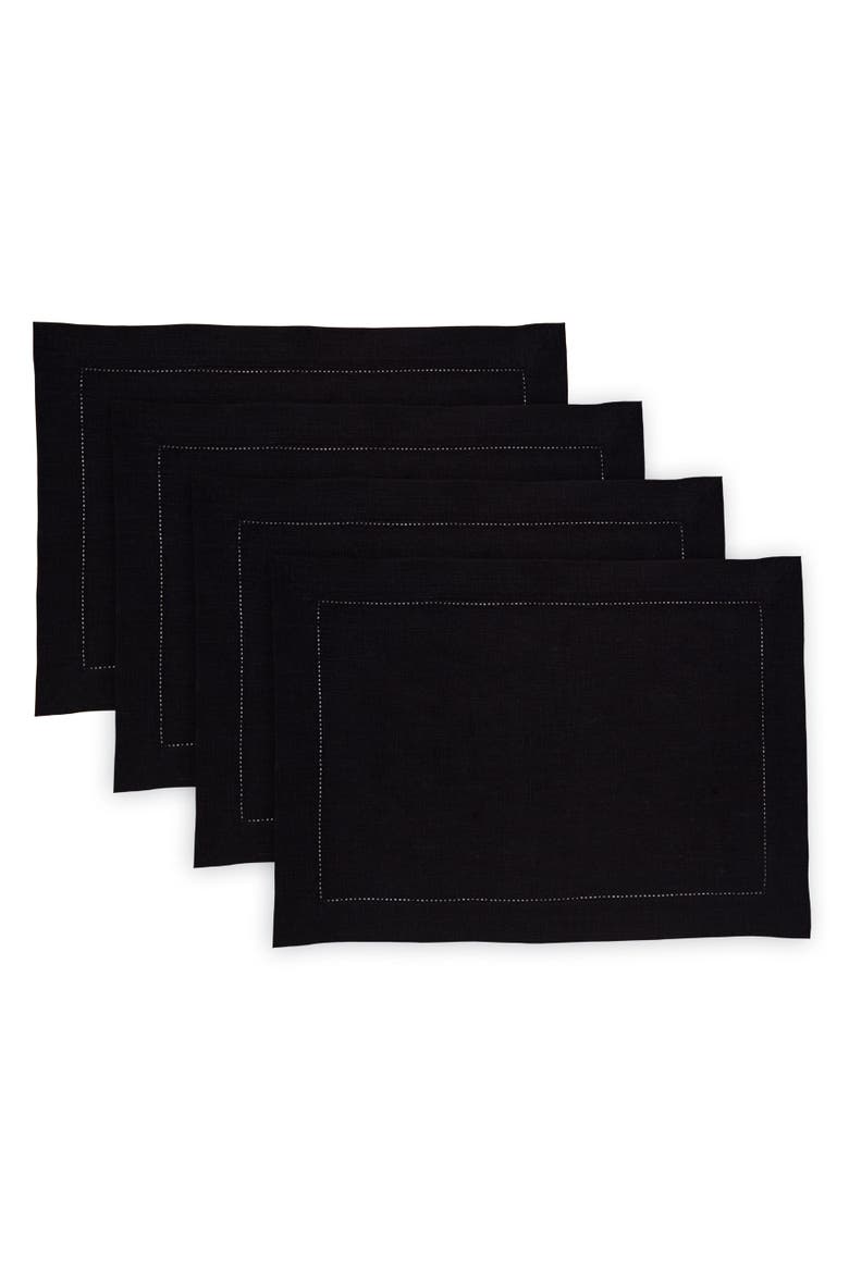 Linen Placemats Set of 4, 14 x 19" - Medium Weight Hemstitch, Main, color, Black