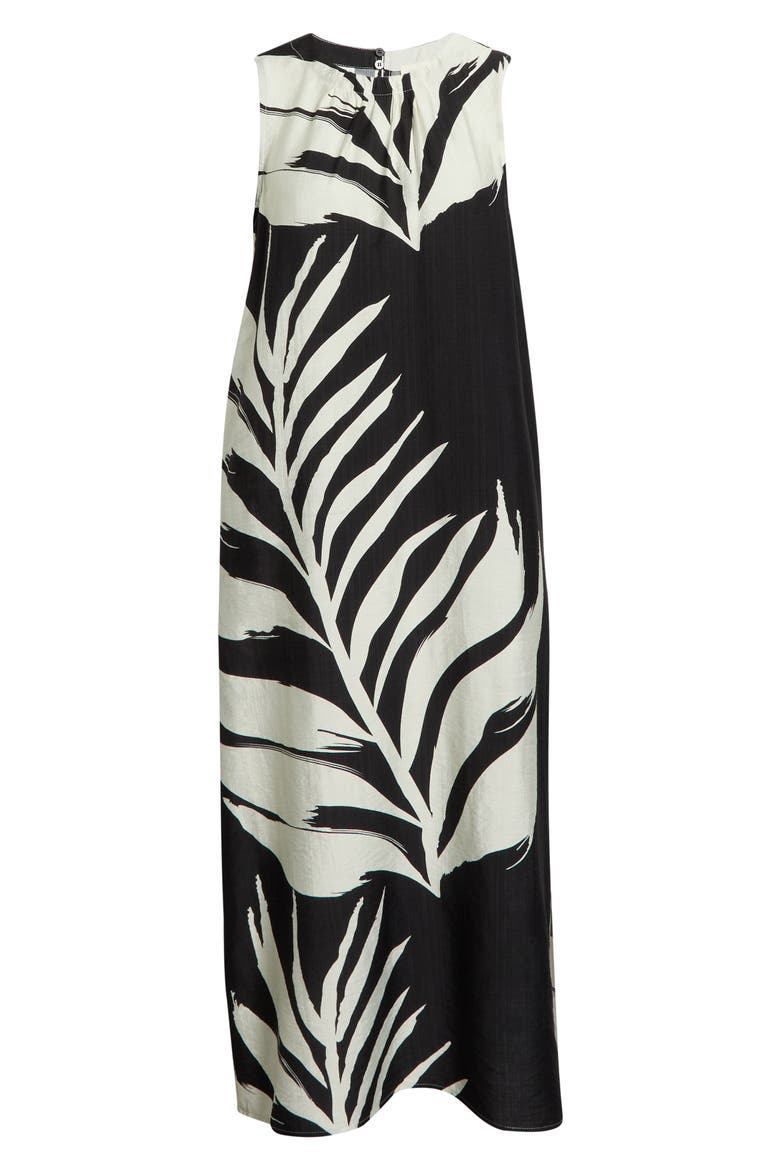 Palm Print Sleeveless Shift Midi Dress, Alternate, color, BLACK BONE LEAF