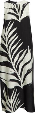MELLODAY Palm Print Sleeveless Shift Midi Dress