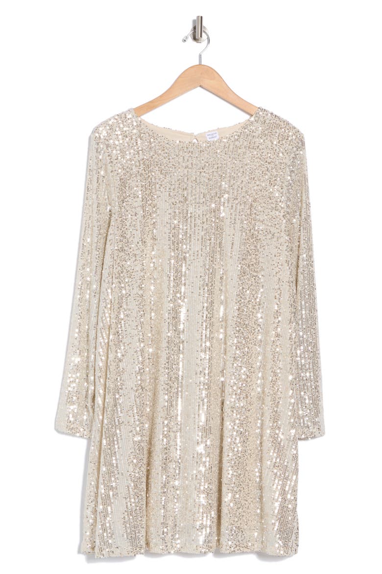 Sequin Long Sleeve Minidress, Alternate, color, CHAMPAGNE