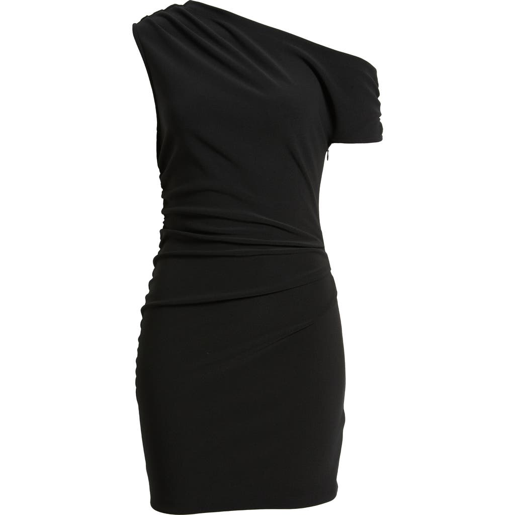 Open Edit Ruched One-shoulder Body-con Minidress In Black