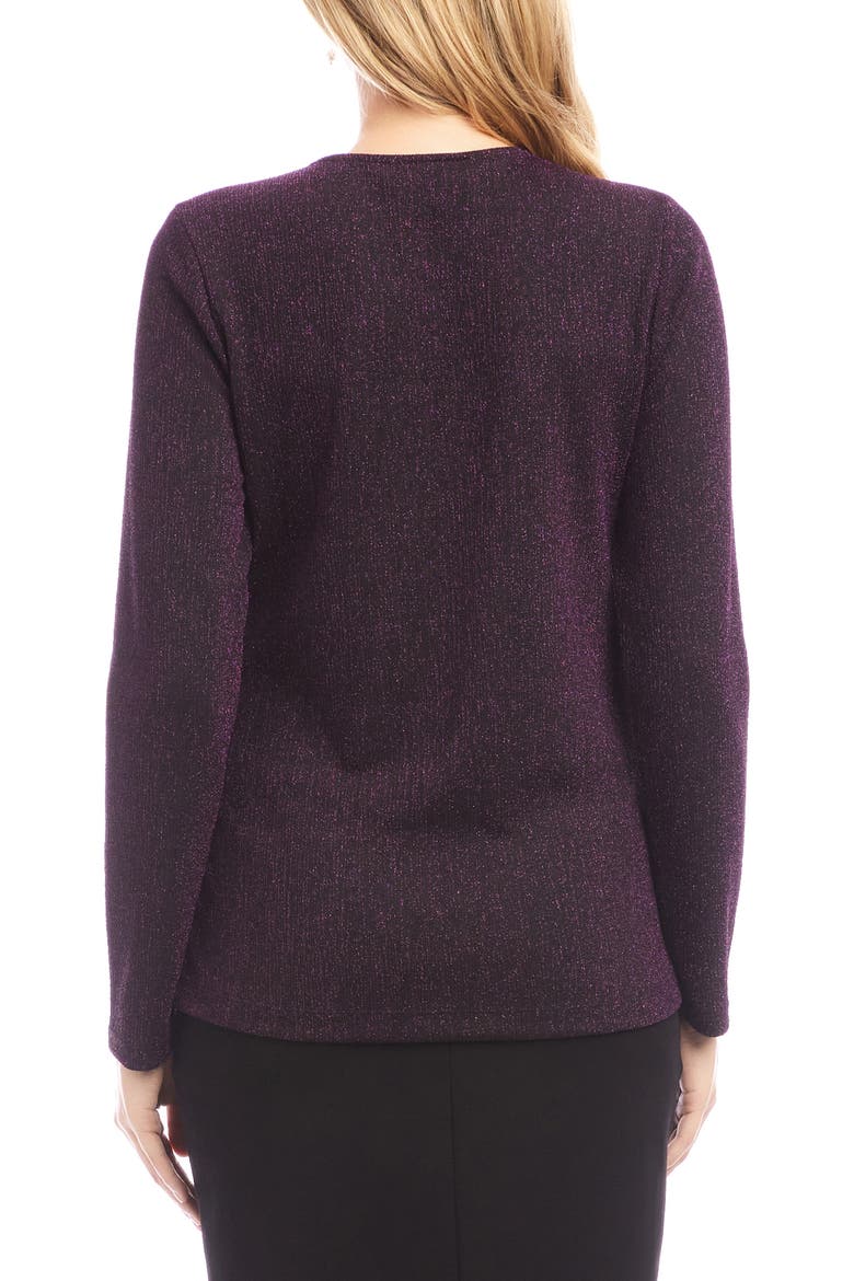 Metallic Knit Side Drape Long Sleeve Top, Alternate, color, EGGPLANT