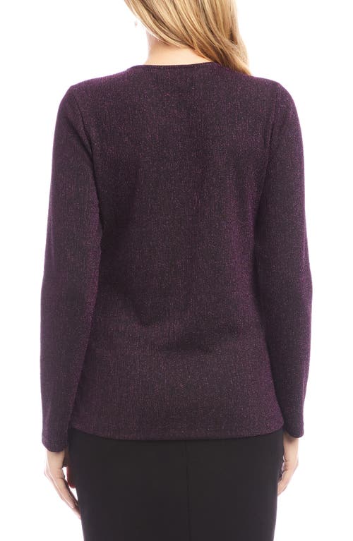 Karen Kane Metallic Knit Side Drape Long Sleeve Top In Purple