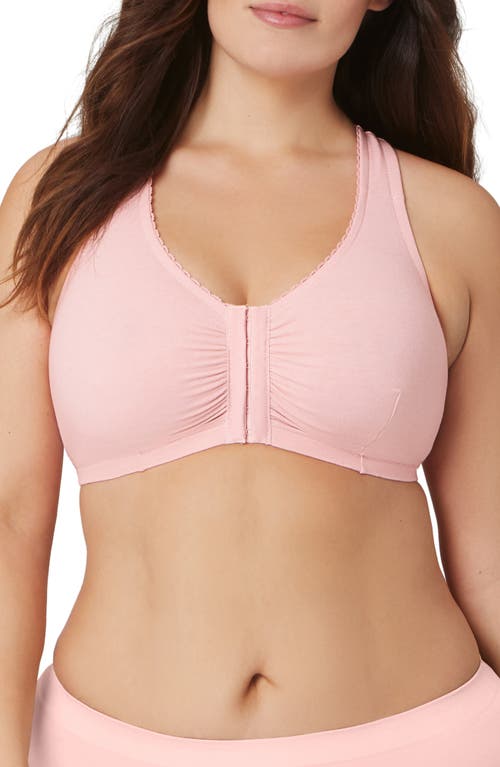 Glamorise Front Close Cotton Blend T-Back Comfort Bra in Powder Pink at Nordstrom, Size 34