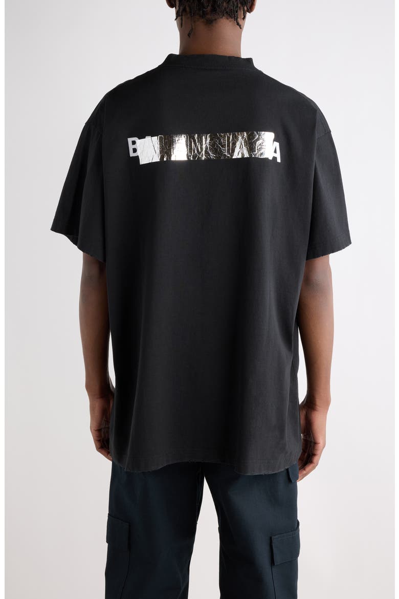 Oversize Silver Tape Logo Embroidered T-Shirt, Alternate, color, 1000 BLACK