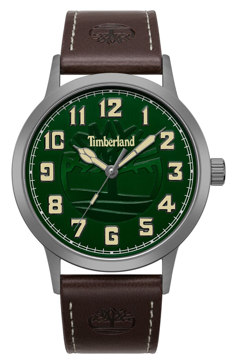 Timberland Classic Quartz Leather Strap Watch, 43mm, Main, color, Dark Brown
